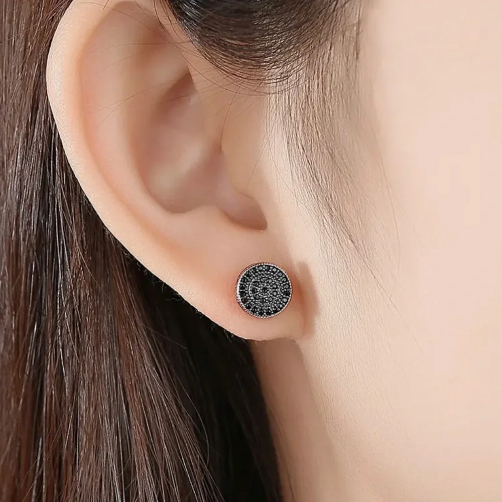 Small Round Black and Gold Stud Earrings for Women - Picture 5 of 5
